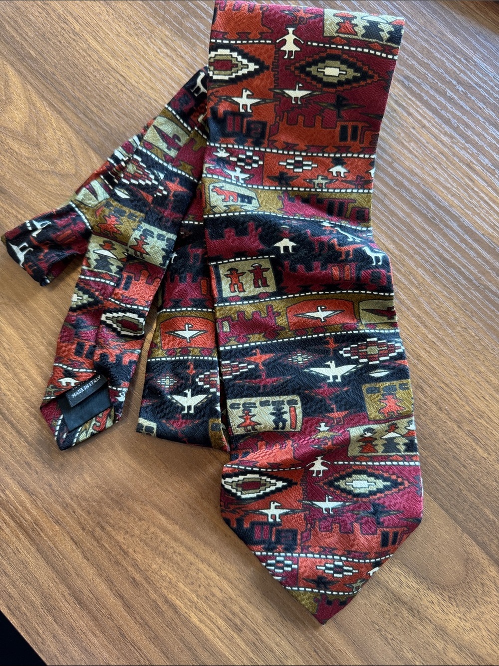 Men's Red Multi Geometric Silk-Feel Tie